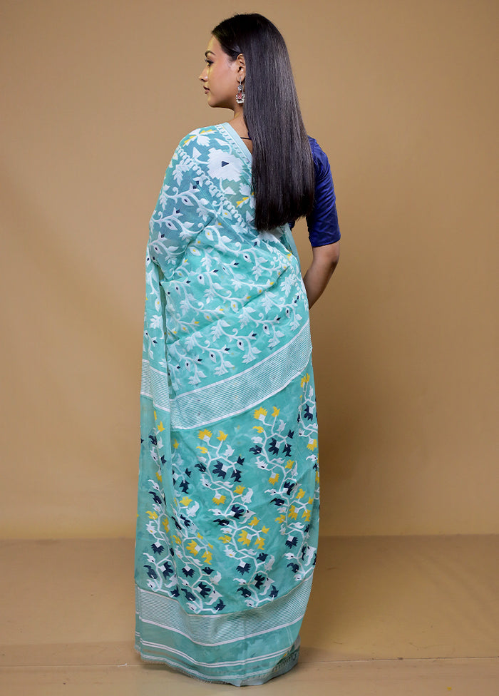 Blue Tant Jamdani Saree Without Blouse Piece