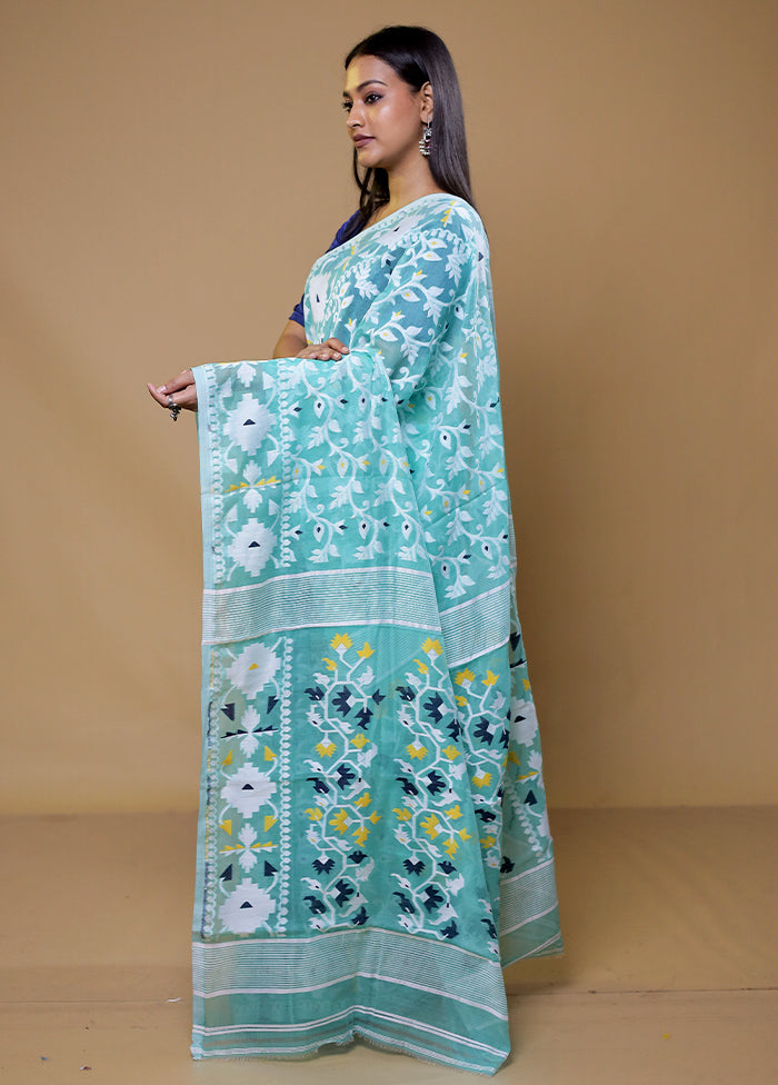 Blue Tant Jamdani Saree Without Blouse Piece