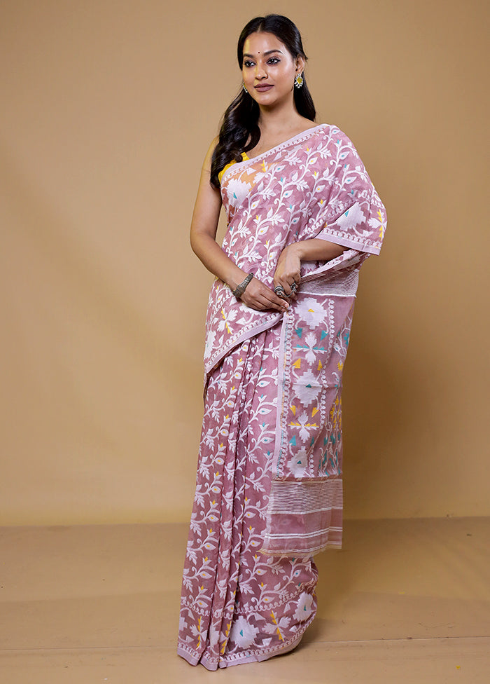 Pink Tant Jamdani Saree Without Blouse Piece