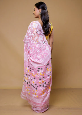 Pink Tant Jamdani Saree Without Blouse Piece