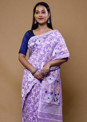 Purple Tant Jamdani Saree Without Blouse Piece