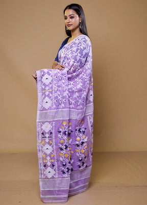 Purple Tant Jamdani Saree Without Blouse Piece