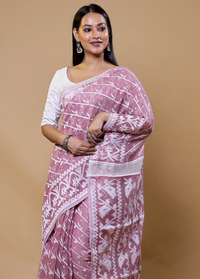 Purple Tant Jamdani Saree Without Blouse Piece