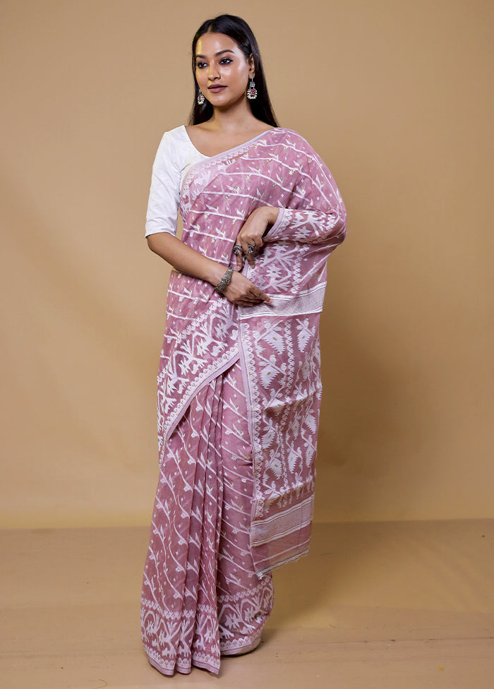 Purple Tant Jamdani Saree Without Blouse Piece