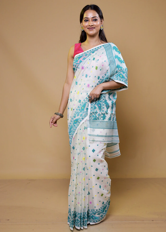 Cream Tant Jamdani Saree Without Blouse Piece