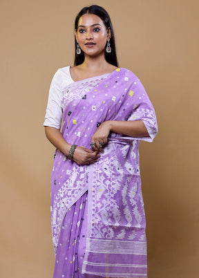 Purple Tant Jamdani Saree Without Blouse Piece