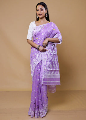 Purple Tant Jamdani Saree Without Blouse Piece