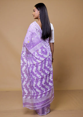 Purple Tant Jamdani Saree Without Blouse Piece