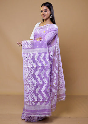 Purple Tant Jamdani Saree Without Blouse Piece