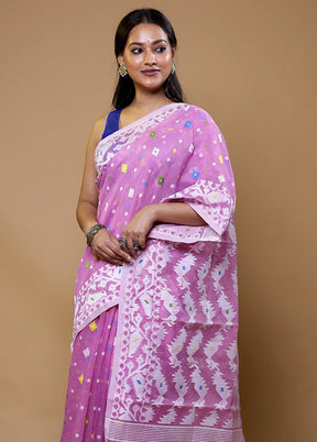 Purple Tant Jamdani Saree Without Blouse Piece