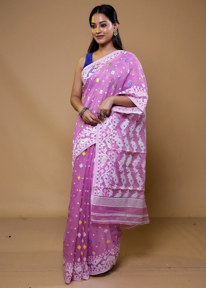 Purple Tant Jamdani Saree Without Blouse Piece