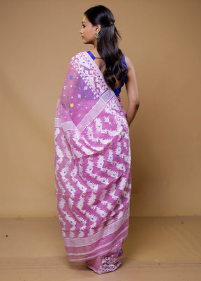 Purple Tant Jamdani Saree Without Blouse Piece