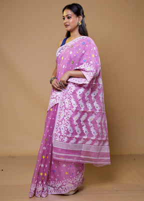 Purple Tant Jamdani Saree Without Blouse Piece