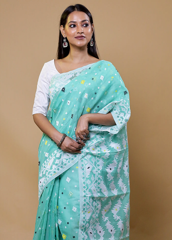 Green Tant Jamdani Saree Without Blouse Piece