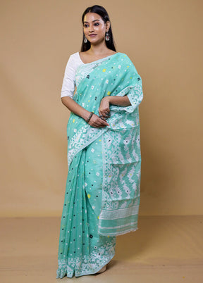 Green Tant Jamdani Saree Without Blouse Piece