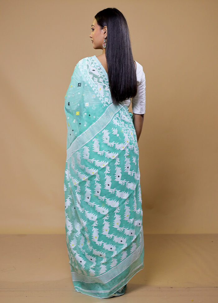 Green Tant Jamdani Saree Without Blouse Piece