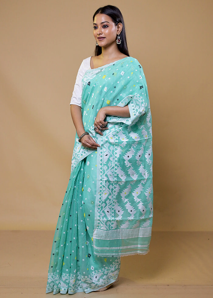 Green Tant Jamdani Saree Without Blouse Piece