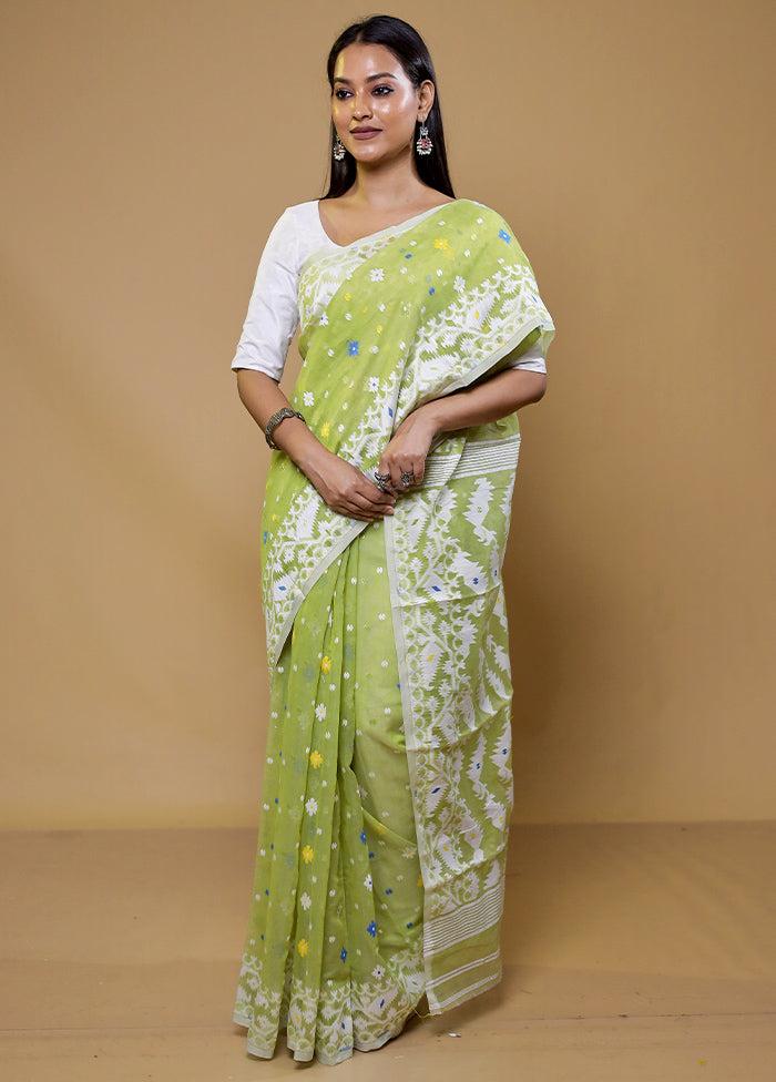 Green Tant Jamdani Saree Without Blouse Piece