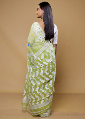 Green Tant Jamdani Saree Without Blouse Piece