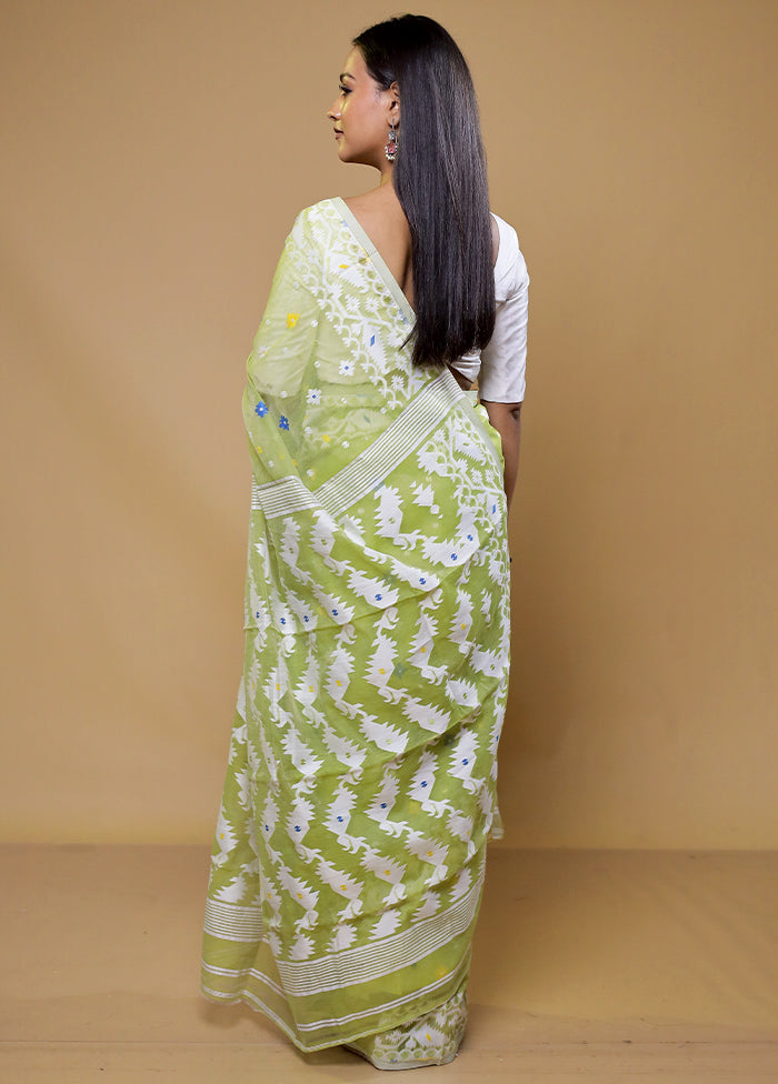 Green Tant Jamdani Saree Without Blouse Piece