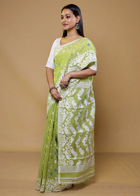 Green Tant Jamdani Saree Without Blouse Piece