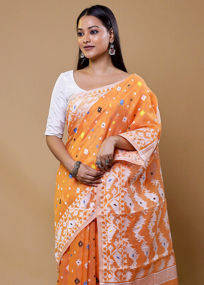 Orange Tant Jamdani Saree Without Blouse Piece