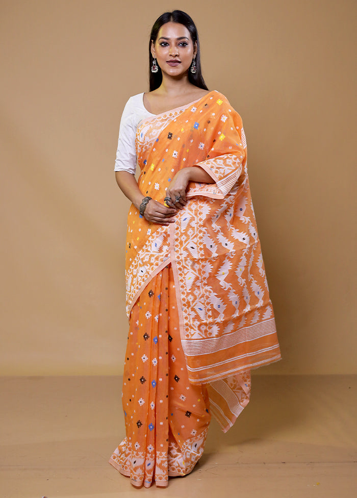 Orange Tant Jamdani Saree Without Blouse Piece