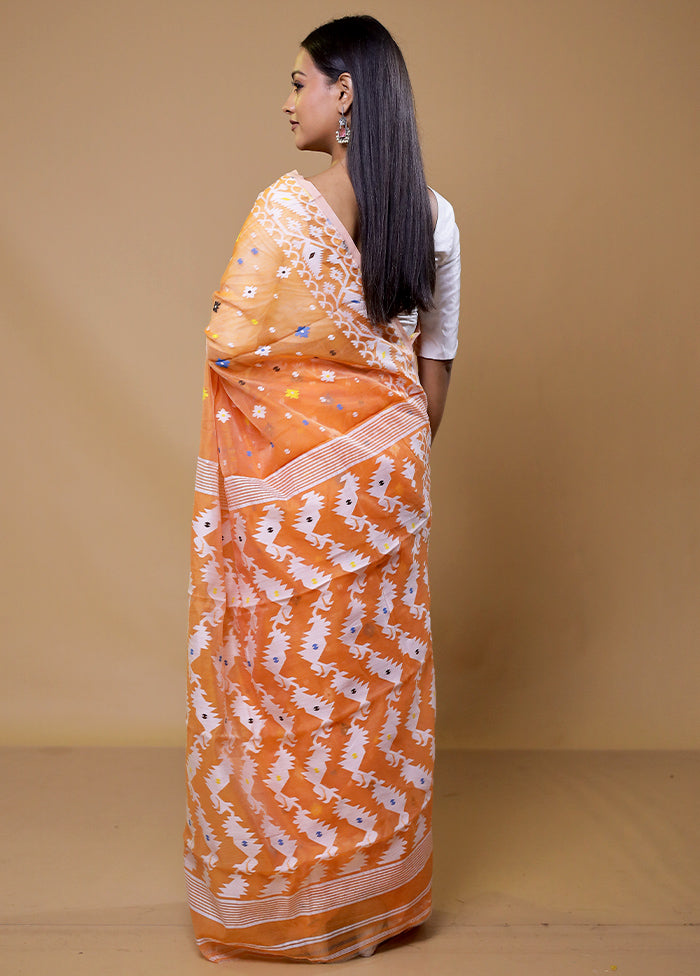 Orange Tant Jamdani Saree Without Blouse Piece