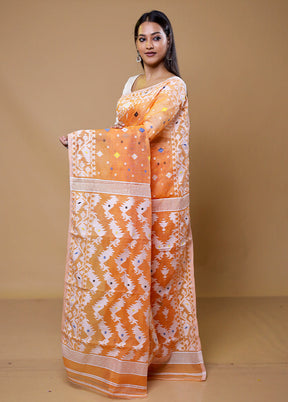 Orange Tant Jamdani Saree Without Blouse Piece