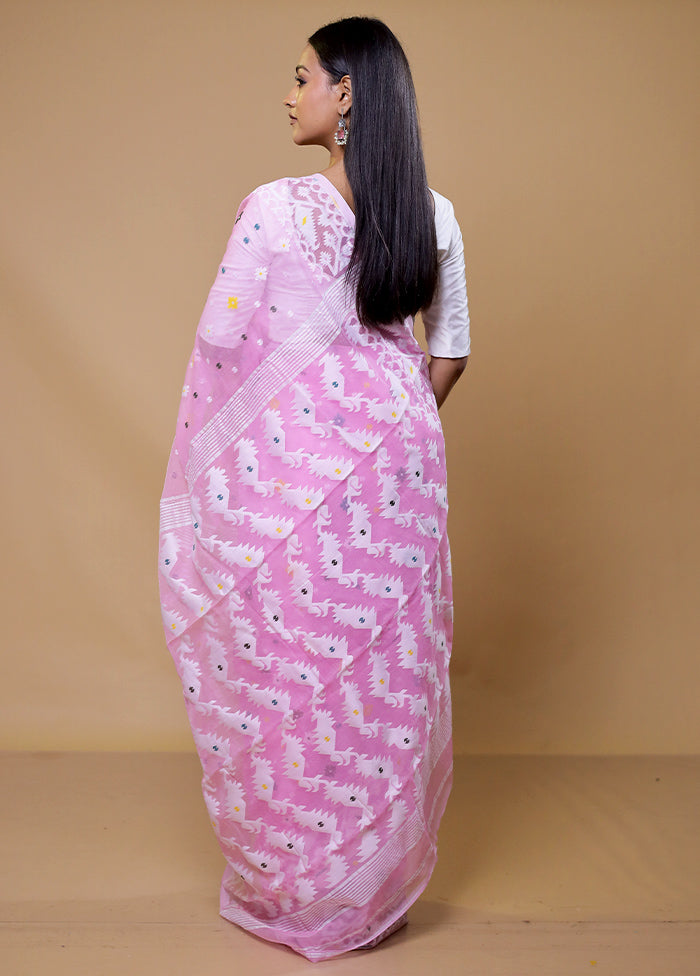 Pink Tant Jamdani Saree Without Blouse Piece