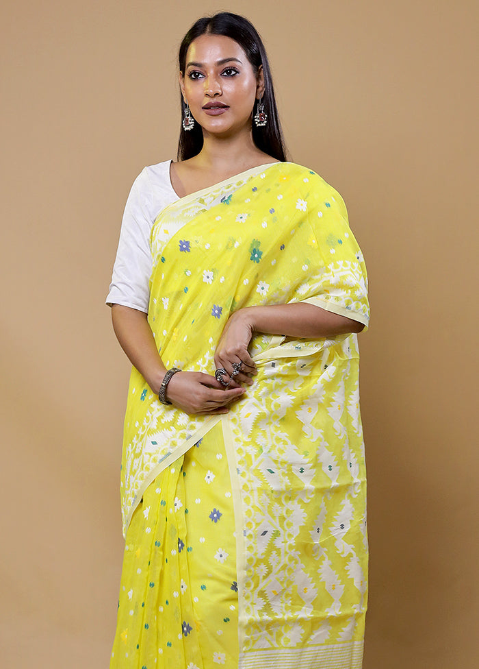 Yellow Tant Jamdani Saree Without Blouse Piece