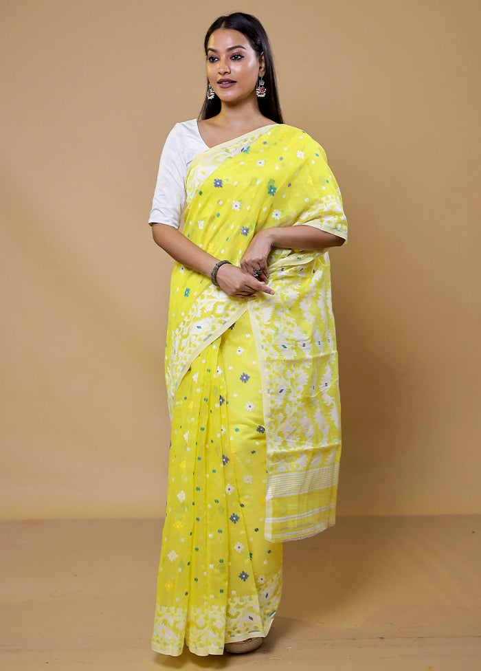 Yellow Tant Jamdani Saree Without Blouse Piece