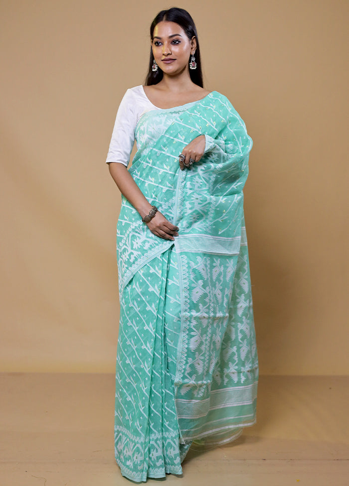 Blue Tant Jamdani Saree Without Blouse Piece