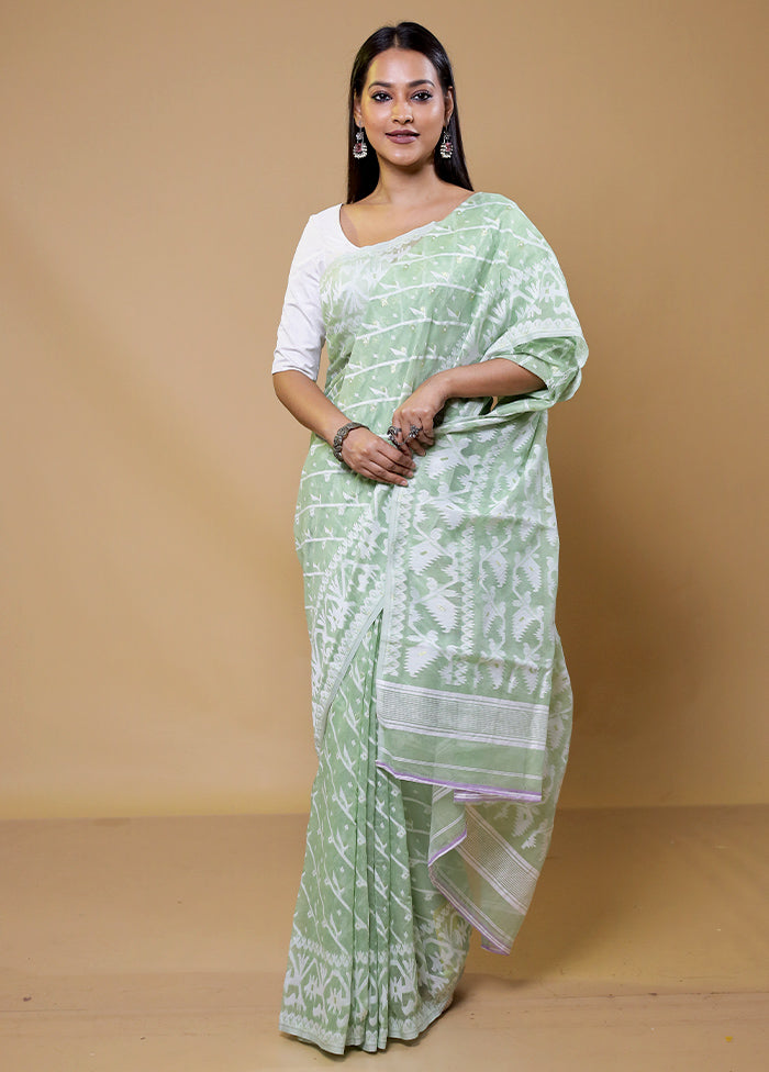 Green Tant Jamdani Saree Without Blouse Piece