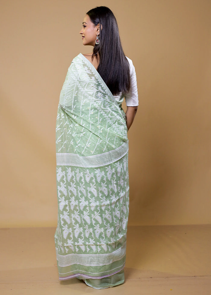 Green Tant Jamdani Saree Without Blouse Piece