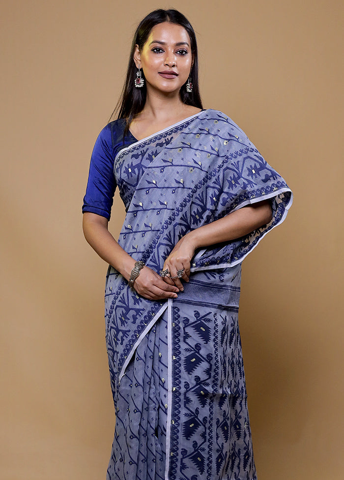 Grey Tant Jamdani Saree Without Blouse Piece