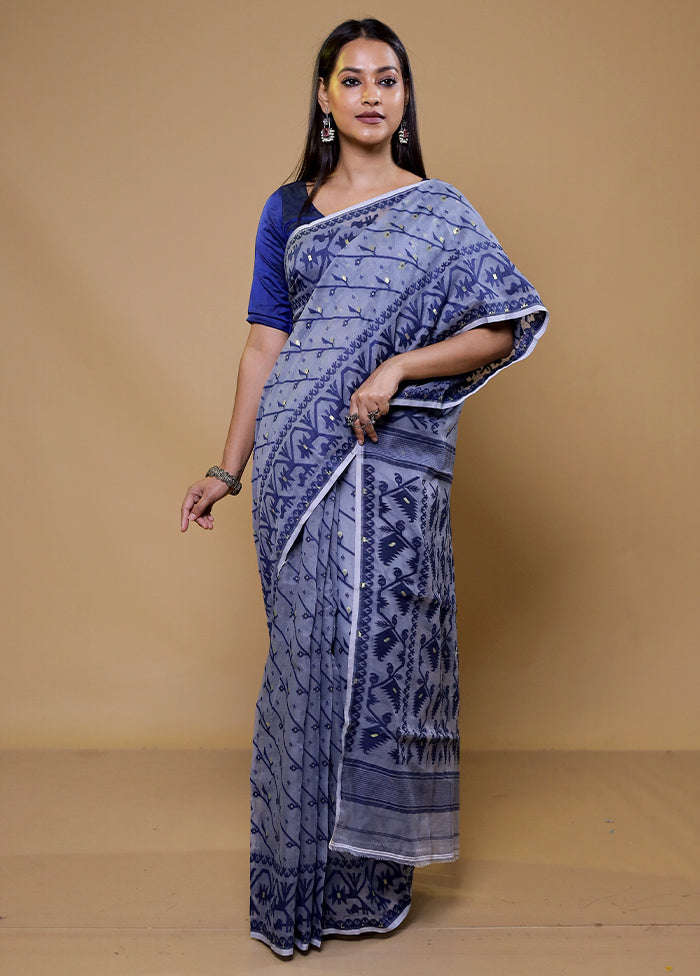 Grey Tant Jamdani Saree Without Blouse Piece