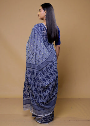 Grey Tant Jamdani Saree Without Blouse Piece