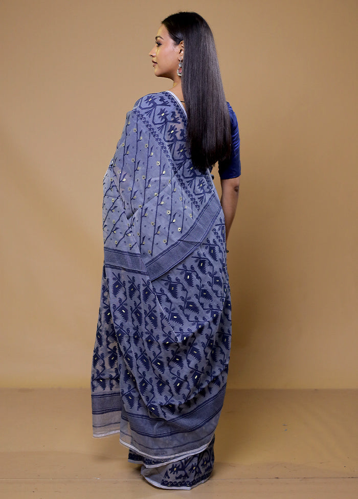 Grey Tant Jamdani Saree Without Blouse Piece