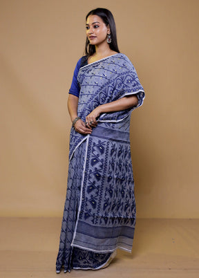 Grey Tant Jamdani Saree Without Blouse Piece