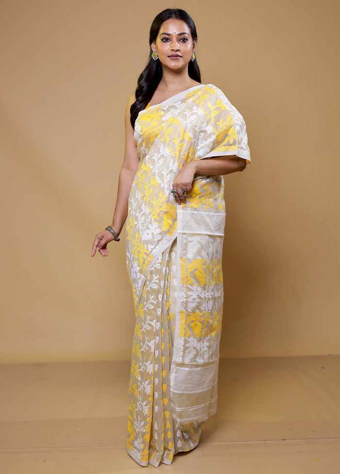 Cream Tant Jamdani Saree Without Blouse Piece