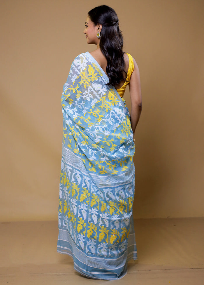 Blue Tant Jamdani Saree Without Blouse Piece