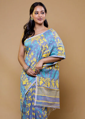 Blue Tant Jamdani Saree Without Blouse Piece