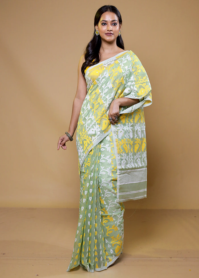 Green Tant Jamdani Saree Without Blouse Piece