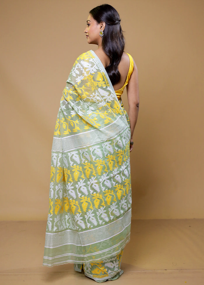 Green Tant Jamdani Saree Without Blouse Piece