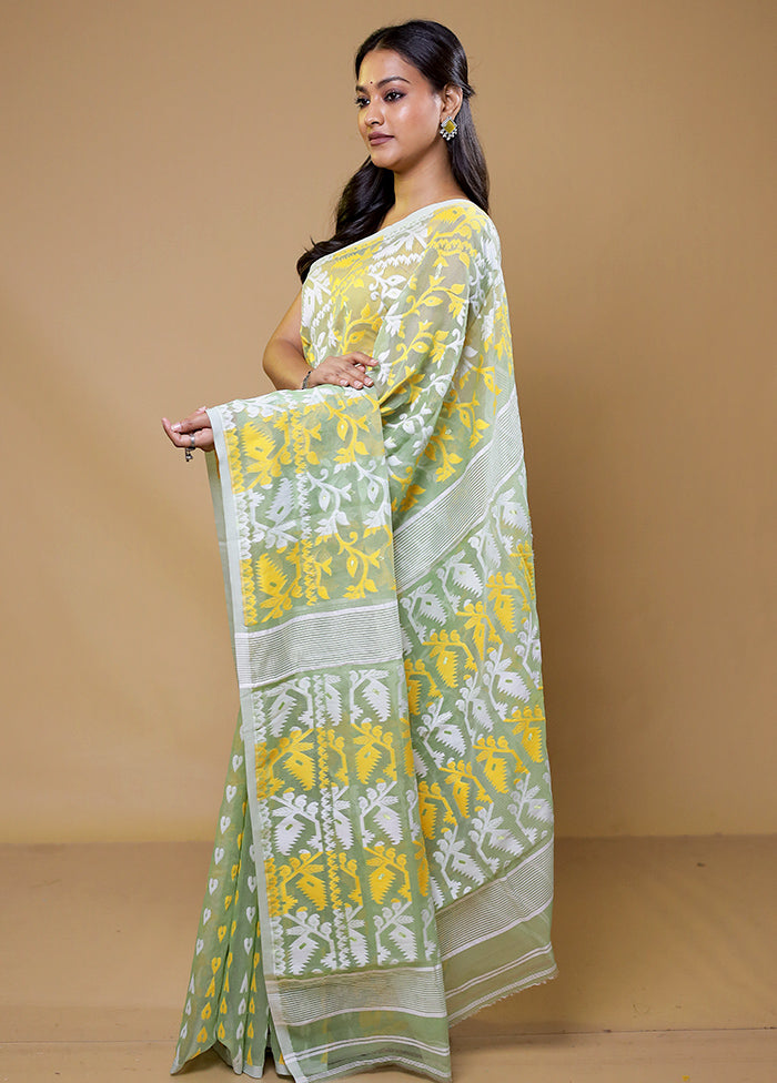 Green Tant Jamdani Saree Without Blouse Piece