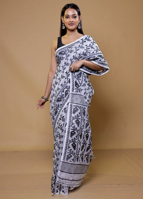 Grey Tant Jamdani Saree Without Blouse Piece