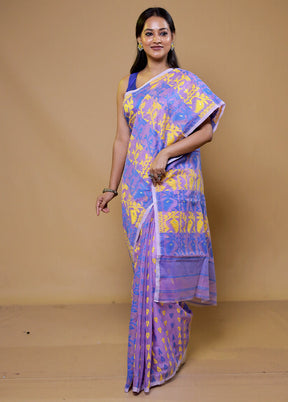 Purple Tant Jamdani Saree Without Blouse Piece