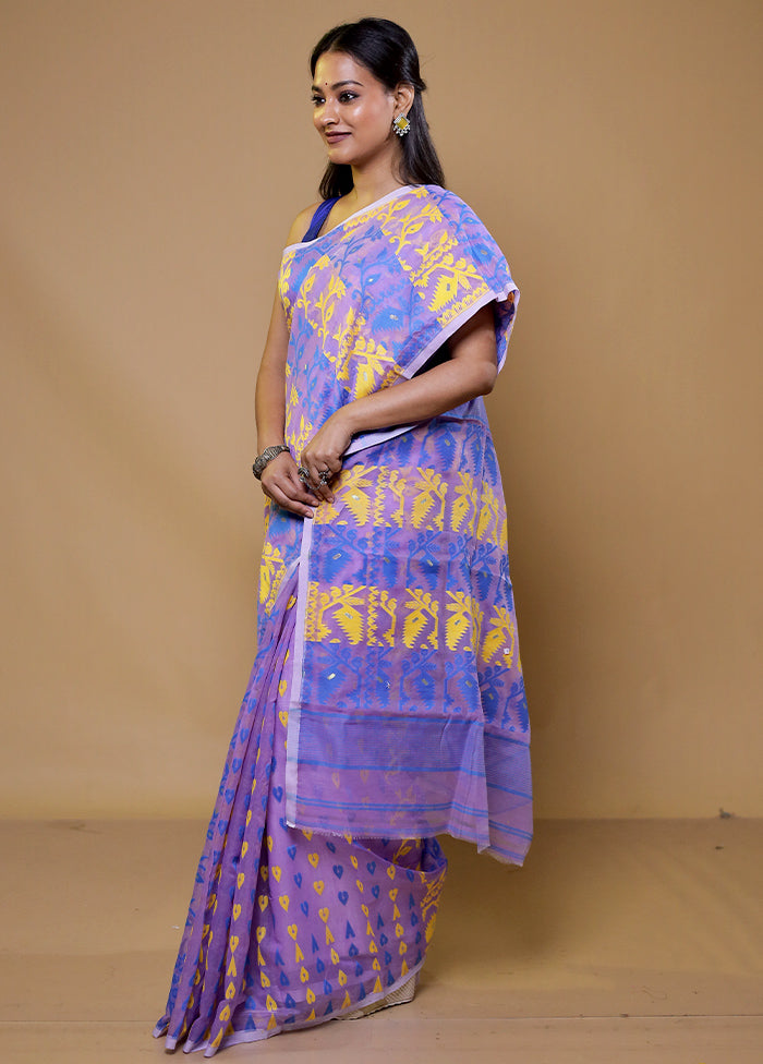 Purple Tant Jamdani Saree Without Blouse Piece