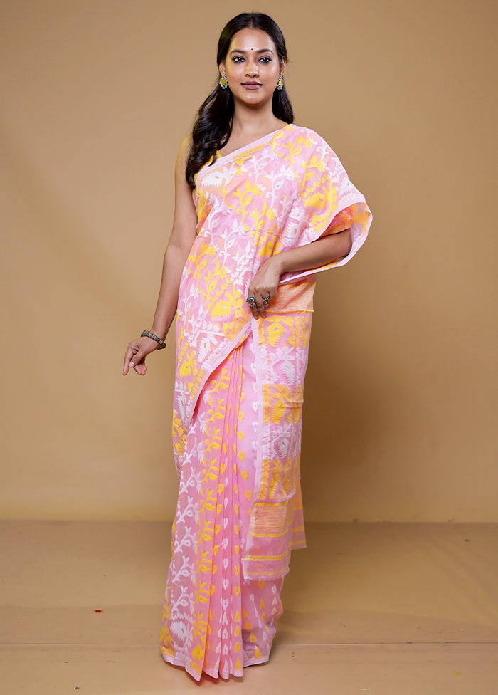 Pink Tant Jamdani Saree Without Blouse Piece